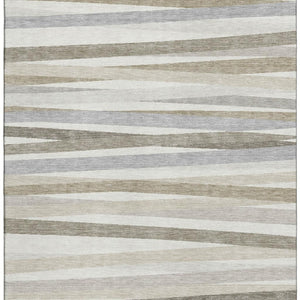 HomeRoots 5' X 8' Washable Ivory Beige Taupe Striped Area Rug - UV Protected, Stain Resistant, & Family-Friendly 678492