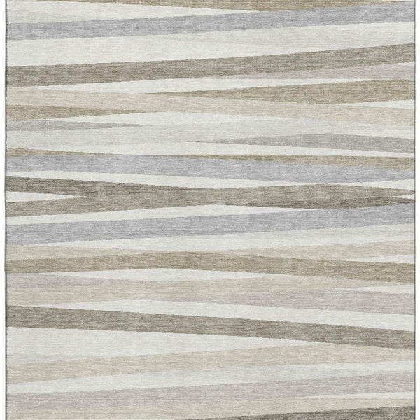 HomeRoots 5' X 8' Washable Ivory Beige Taupe Striped Area Rug - UV Protected, Stain Resistant, & Family-Friendly 678492