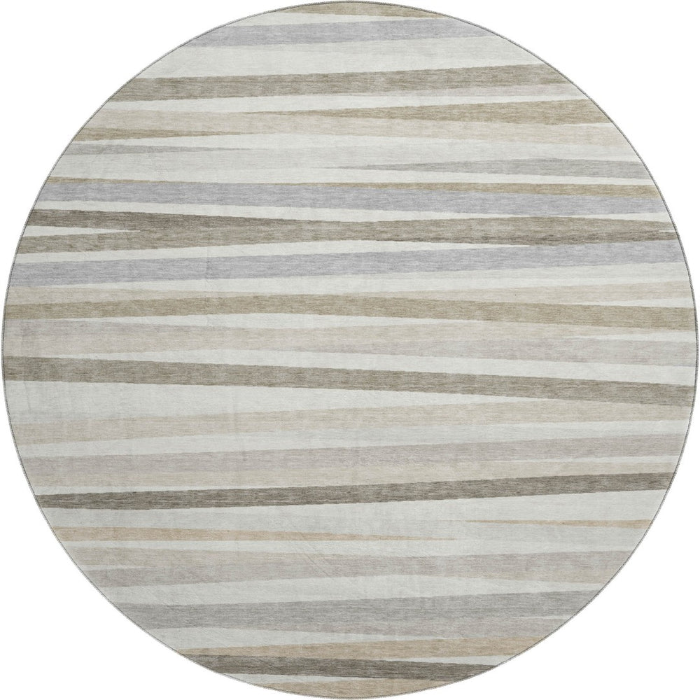 HomeRoots 8' Striped Washable Round Rug in Ivory, Beige & Taupe - UV Protected, Stain Resistant, Durable Design 678493