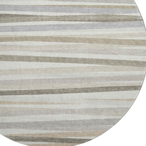 HomeRoots 8' Striped Washable Round Rug in Ivory, Beige & Taupe - UV Protected, Stain Resistant, Durable Design 678493