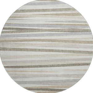 HomeRoots 8' Striped Washable Round Rug in Ivory, Beige & Taupe - UV Protected, Stain Resistant, Durable Design 678493