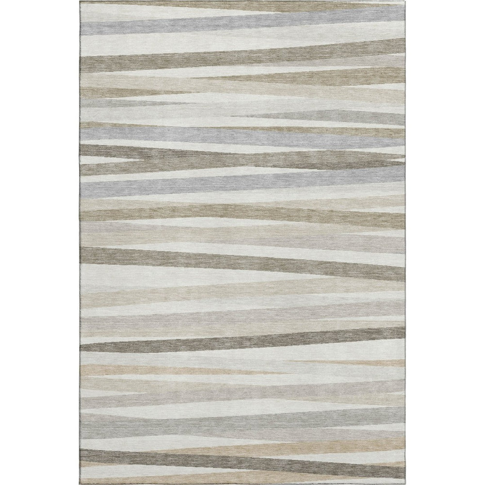 HomeRoots 9' X 12' Striped Ivory Beige Taupe Washable Area Rug – Durable, UV Protected & Easy Care Design 678495