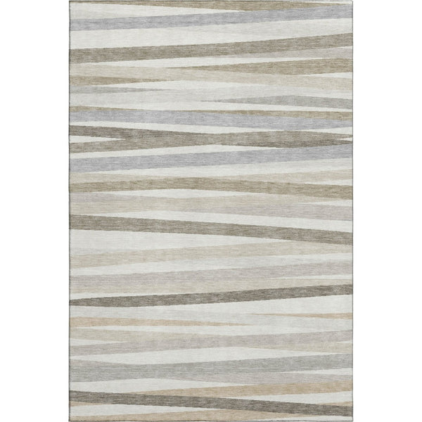 HomeRoots 9' X 12' Striped Ivory Beige Taupe Washable Area Rug – Durable, UV Protected & Easy Care Design 678495