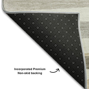 HomeRoots 9' X 12' Striped Ivory Beige Taupe Washable Area Rug – Durable, UV Protected & Easy Care Design 678495