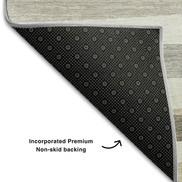 HomeRoots 9' X 12' Striped Ivory Beige Taupe Washable Area Rug – Durable, UV Protected & Easy Care Design 678495