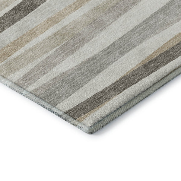 HomeRoots 9' X 12' Striped Ivory Beige Taupe Washable Area Rug – Durable, UV Protected & Easy Care Design 678495