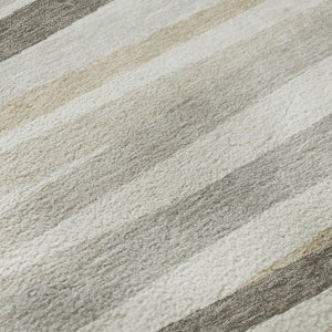 HomeRoots 9' X 12' Striped Ivory Beige Taupe Washable Area Rug – Durable, UV Protected & Easy Care Design 678495