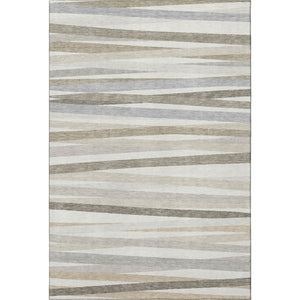 HomeRoots 9' X 12' Striped Ivory Beige Taupe Washable Area Rug – Durable, UV Protected & Easy Care Design 678495