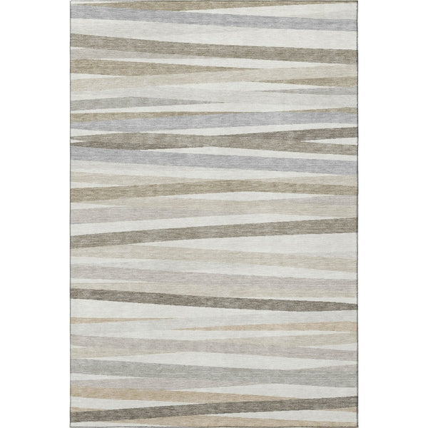 HomeRoots 9' X 12' Striped Ivory Beige Taupe Washable Area Rug – Durable, UV Protected & Easy Care Design 678495