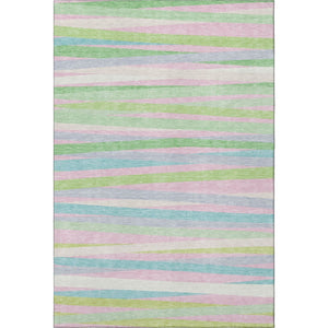 HomeRoots 5' Mint Green, Pink & Teal Striped Washable Area Rug - UV Protected, Stain Resistant & Durable Design 678498