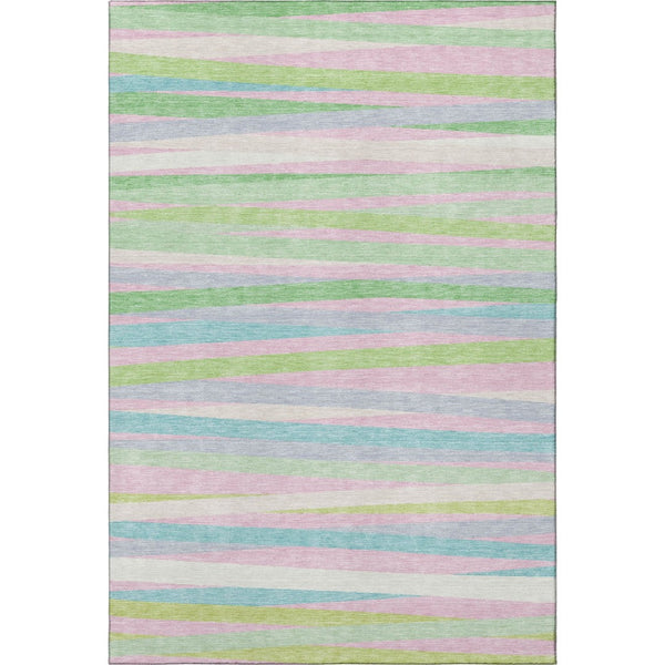 HomeRoots 5' Mint Green, Pink & Teal Striped Washable Area Rug - UV Protected, Stain Resistant & Durable Design 678498