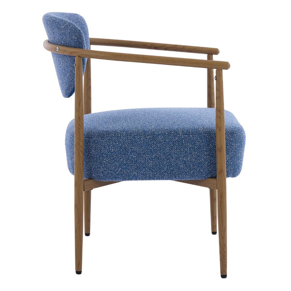 English Elm Beige Woven Fabric Dining Chair Set of Two with Wood Grain Iron Frame for Any Room W3149S00001