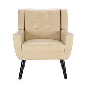 English Elm Modern Pu Leather Ergonomic Accent Chair with Padded Arms and Matte Black Legs Khaki W676P172470