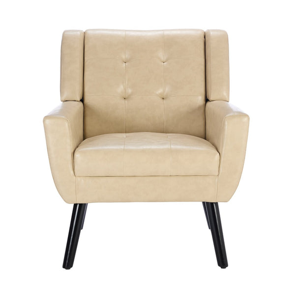 English Elm Modern Pu Leather Ergonomic Accent Chair with Padded Arms and Matte Black Legs Khaki W676P172470