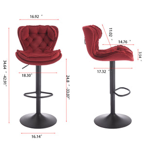 English Elm Set of 2 Red Velvet Bar Stools with 360° Swivel, Height Adjustable Gas Lift, Powder Base & Footrest, Easy Assemble, Modern Counter Seating (Adjustable) W1249P253957