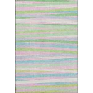 HomeRoots 8' X 10' Washable Area Rug in Mint Green, Pink & Teal Stripes – UV Protected, Durable & Stylish! 678500