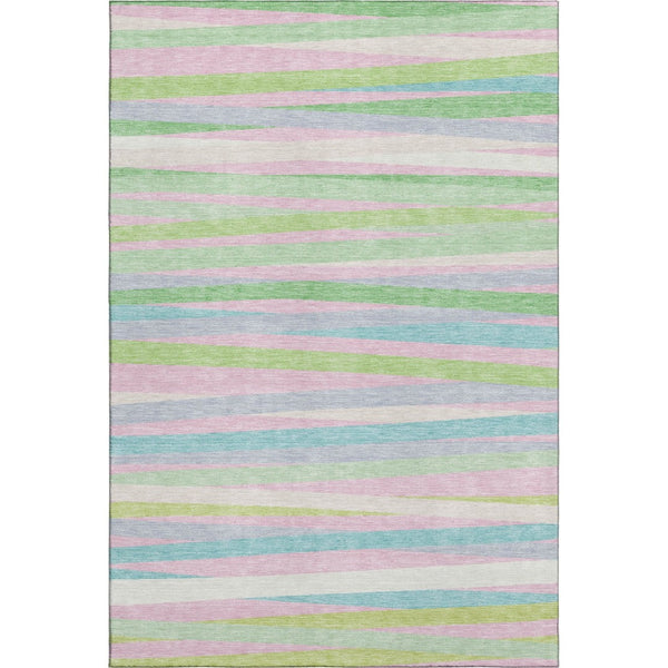 HomeRoots 8' X 10' Washable Area Rug in Mint Green, Pink & Teal Stripes – UV Protected, Durable & Stylish! 678500
