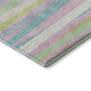 HomeRoots 8' X 10' Washable Area Rug in Mint Green, Pink & Teal Stripes – UV Protected, Durable & Stylish! 678500