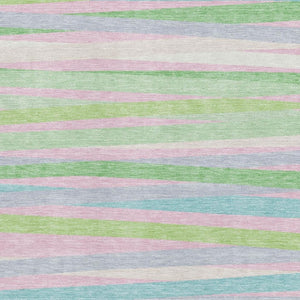HomeRoots 8' X 10' Washable Area Rug in Mint Green, Pink & Teal Stripes – UV Protected, Durable & Stylish! 678500
