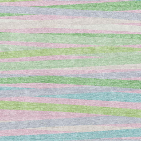 HomeRoots 8' X 10' Washable Area Rug in Mint Green, Pink & Teal Stripes – UV Protected, Durable & Stylish! 678500