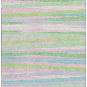 HomeRoots 8' X 10' Washable Area Rug in Mint Green, Pink & Teal Stripes – UV Protected, Durable & Stylish! 678500