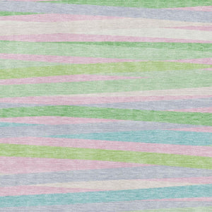 HomeRoots 10' X 14' Stylish Mint Green, Pink & Teal Striped Washable Area Rug with UV Protection for Homes 678502