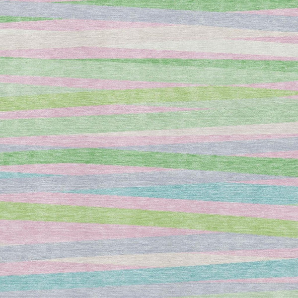 HomeRoots 10' X 14' Stylish Mint Green, Pink & Teal Striped Washable Area Rug with UV Protection for Homes 678502