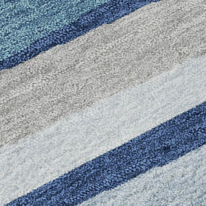 HomeRoots 8' Stylish Navy, Ivory & Gray Striped Washable Round Rug with UV Protection for Indoor & Outdoor Use 678505