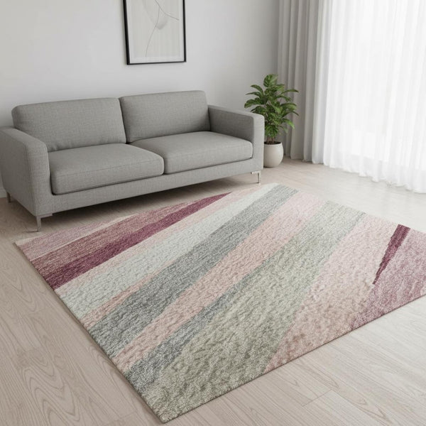 HomeRoots 5' X 8' Pink Ivory Blush Striped Washable Area Rug – Stylish, Durable, UV Protected for Any Room 678510