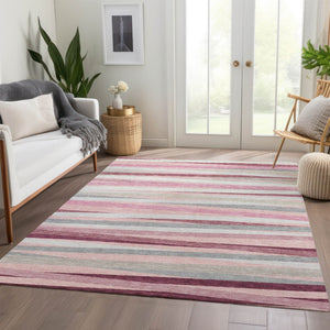 HomeRoots 5' X 8' Pink Ivory Blush Striped Washable Area Rug – Stylish, Durable, UV Protected for Any Room 678510