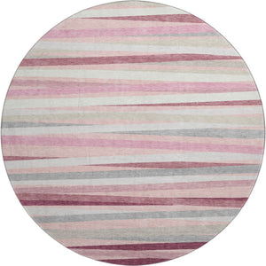 HomeRoots 8' Pink Ivory & Blush Striped Washable Round Rug - Durable, Stain-Resistant, UV Protected Design! 678511