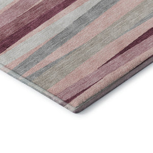 HomeRoots 8' Pink Ivory & Blush Striped Washable Round Rug - Durable, Stain-Resistant, UV Protected Design! 678511