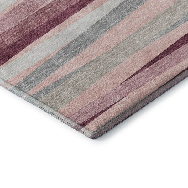HomeRoots 8' Pink Ivory & Blush Striped Washable Round Rug - Durable, Stain-Resistant, UV Protected Design! 678511