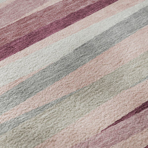 HomeRoots 8' Pink Ivory & Blush Striped Washable Round Rug - Durable, Stain-Resistant, UV Protected Design! 678511