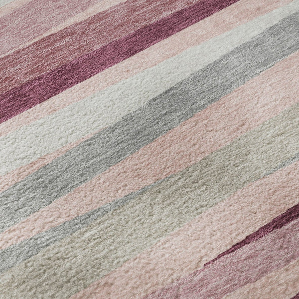 HomeRoots 8' Pink Ivory & Blush Striped Washable Round Rug - Durable, Stain-Resistant, UV Protected Design! 678511