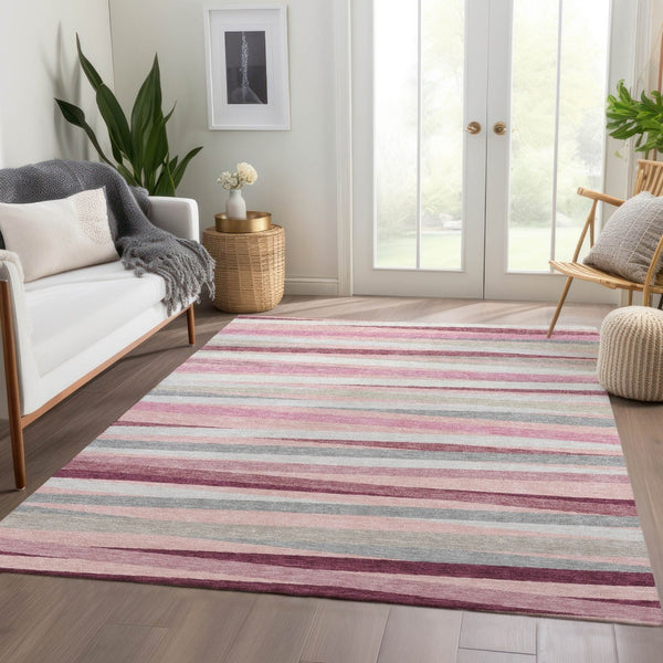 HomeRoots 8' X 10' Striped Washable Area Rug in Soft Pink, Ivory & Blush - UV Protected, Stain Resistant Charm 678512