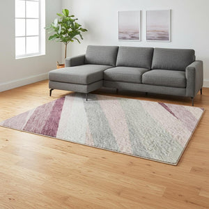 HomeRoots 9' X 12' Washable Pink Ivory Blush Striped Area Rug with UV Protection for Modern High-Traffic Rooms 678513