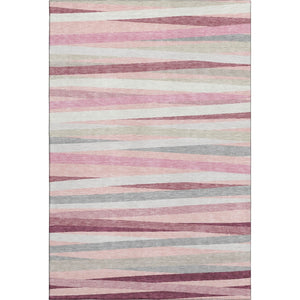 HomeRoots 9' X 12' Washable Pink Ivory Blush Striped Area Rug with UV Protection for Modern High-Traffic Rooms 678513