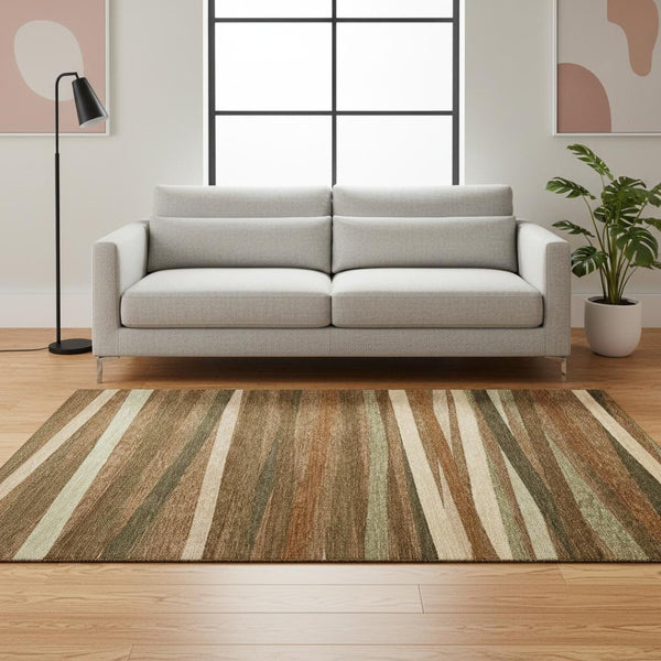 HomeRoots 5' X 8' Rust Brown & Copper Striped Washable Area Rug - UV Protected, Stain Resistant, Durable Design 678516
