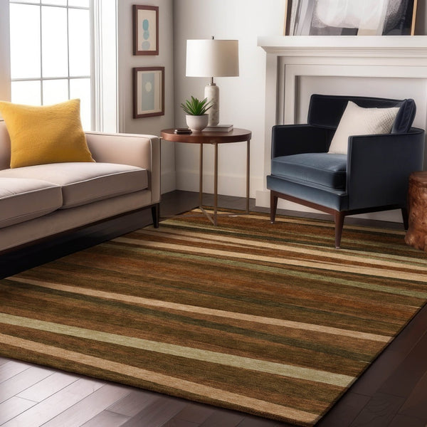 HomeRoots 5' X 8' Rust Brown & Copper Striped Washable Area Rug - UV Protected, Stain Resistant, Durable Design 678516