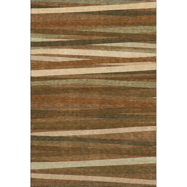 HomeRoots 5' X 8' Rust Brown & Copper Striped Washable Area Rug - UV Protected, Stain Resistant, Durable Design 678516