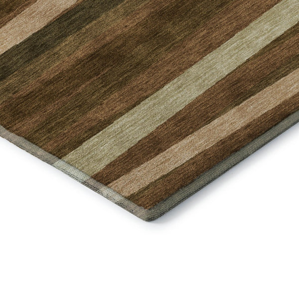 HomeRoots 5' X 8' Rust Brown & Copper Striped Washable Area Rug - UV Protected, Stain Resistant, Durable Design 678516