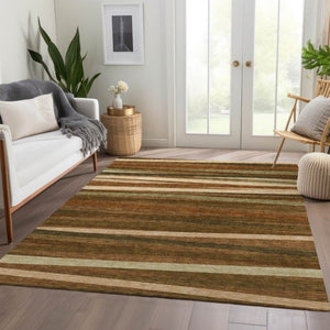 HomeRoots 5' X 8' Rust Brown & Copper Striped Washable Area Rug - UV Protected, Stain Resistant, Durable Design 678516