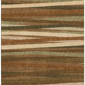 HomeRoots 5' X 8' Rust Brown & Copper Striped Washable Area Rug - UV Protected, Stain Resistant, Durable Design 678516