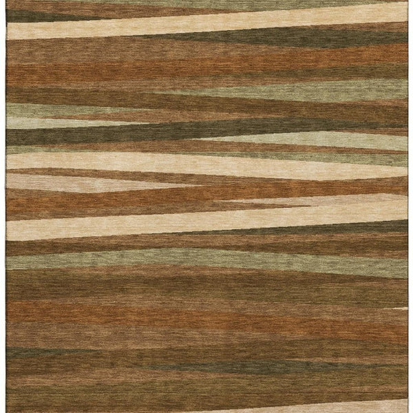 HomeRoots 5' X 8' Rust Brown & Copper Striped Washable Area Rug - UV Protected, Stain Resistant, Durable Design 678516