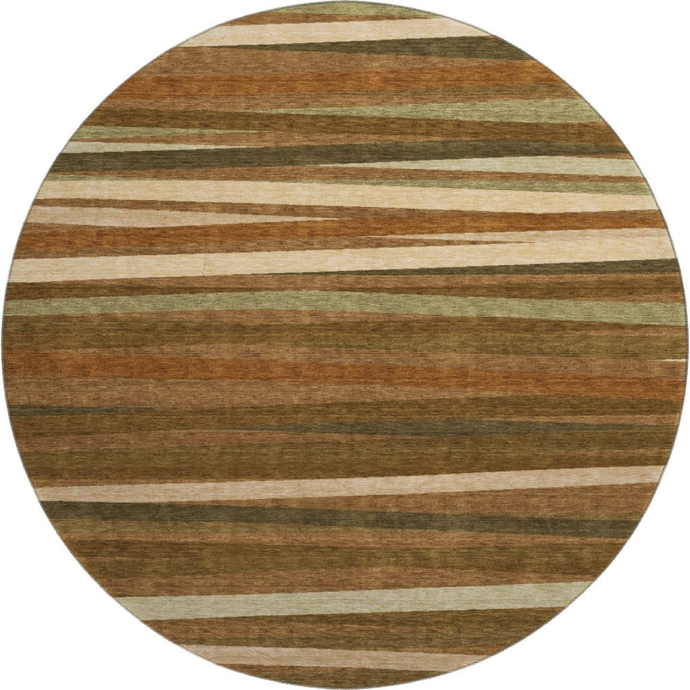 HomeRoots 8' Rust Brown and Copper Striped Round Rug – Durable, Washable, UV Resistant for Stylish Spaces 678517