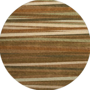 HomeRoots 8' Rust Brown and Copper Striped Round Rug – Durable, Washable, UV Resistant for Stylish Spaces 678517