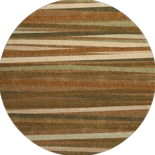 HomeRoots 8' Rust Brown and Copper Striped Round Rug – Durable, Washable, UV Resistant for Stylish Spaces 678517