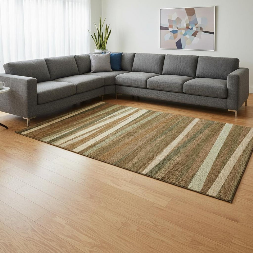 HomeRoots 8' X 10' Stylish Washable Area Rug - Rust Brown & Copper Striped, UV Protected, Stain Resistant Comfort 678518