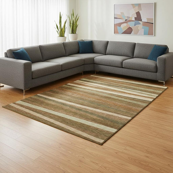 HomeRoots 10' X 14' Washable Area Rug in Rust Brown & Copper Stripes - UV Protected, Durable & Stylish Design 678520